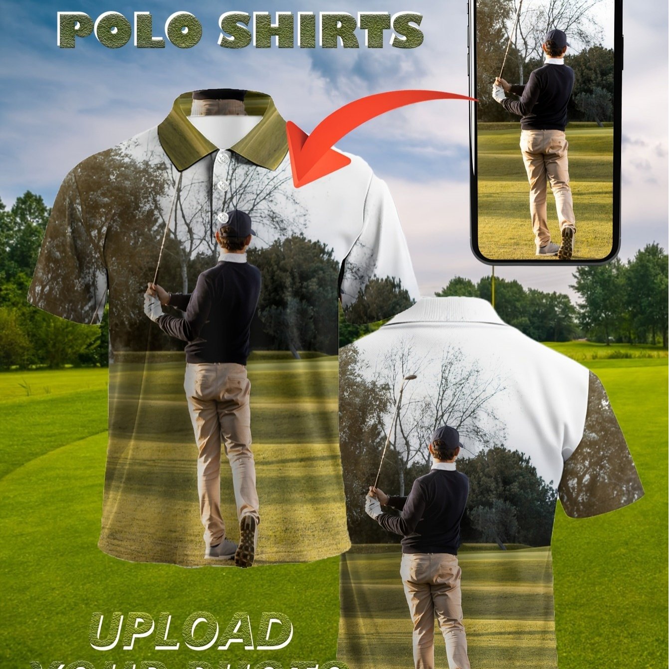 TEMU Custom Men's Summer Casual Golf Shirt - Personalized Print Design With Breathable Fabric, Suitable For Outdoor Activities And Relaxed Fit For