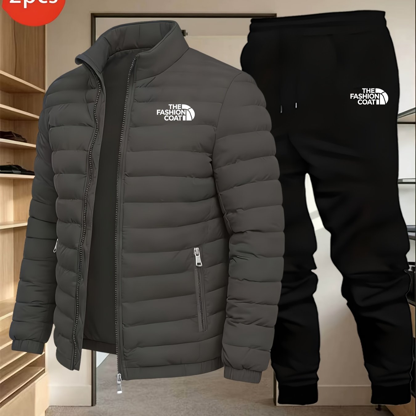 Cross-Border Winter Men's Padded Jacket 2pcs Set