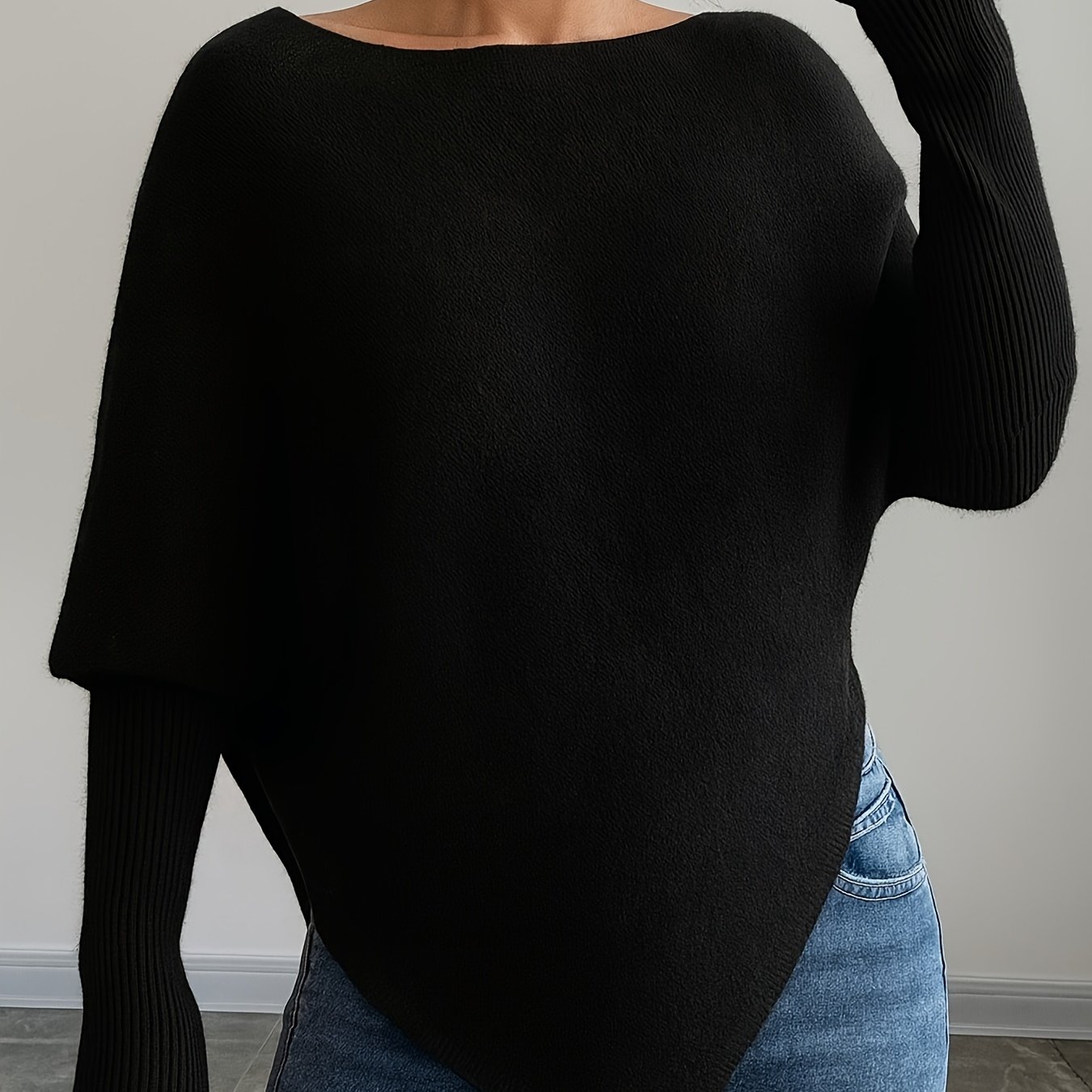 E-shop Einfarbiger, locker geschnittener Langarm-Pullover mit Rundhalsausschnitt, maschinenwaschbares Oberteil, elegant lässig, geeignet für Pendeln,