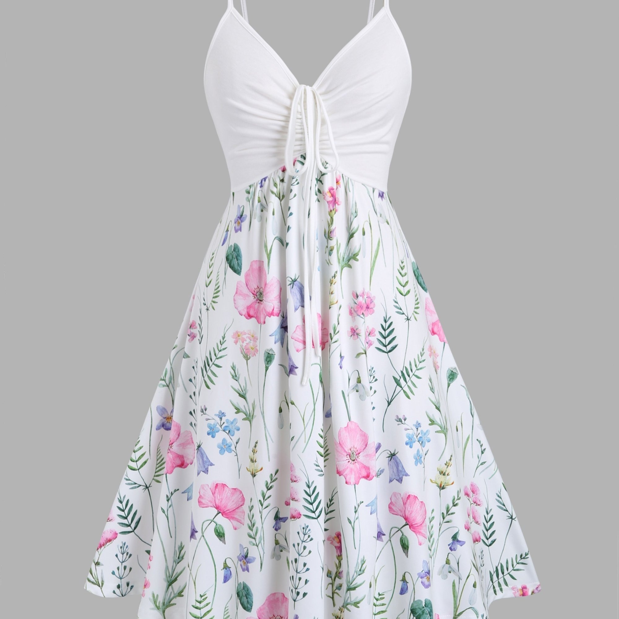 E-shop Zielgerichtete Entwicklung Halsausschnitt Kordelzug Rock Blumenmuster Kleid