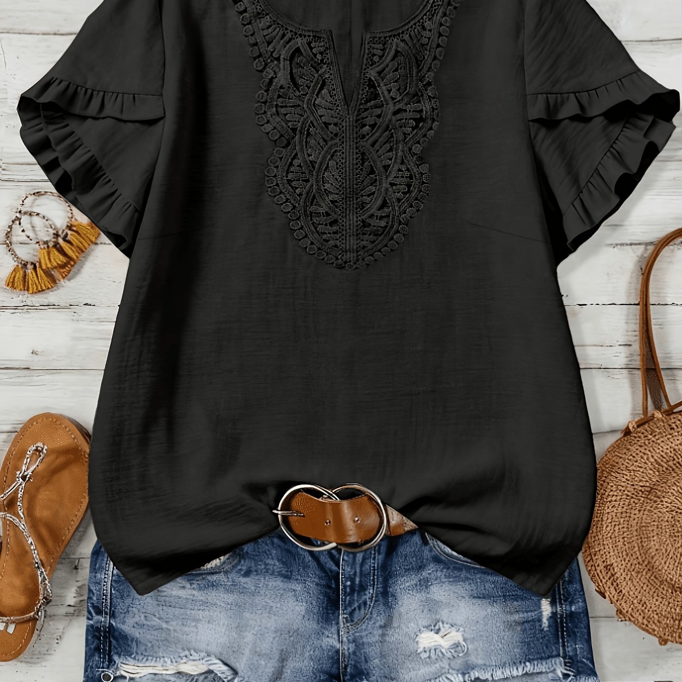 TEMU Grande Taille - Nouvelle T-shirt d'été à manches courtes pour femmes, couleur unie, ample et décontracté