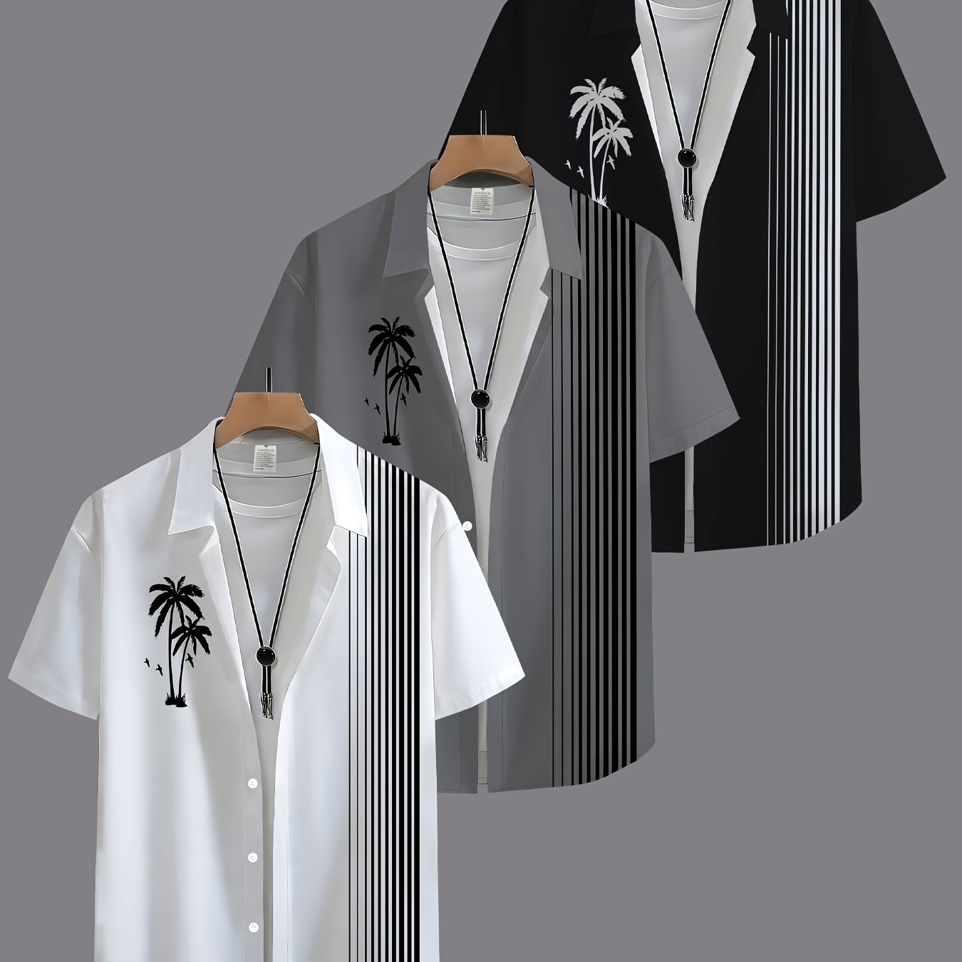 TEMU Men's Casual Fashion Hawaiian Style Shirts 3pcss Set, Summer Beach Style Short-sleeve Shirt 3pcss Set