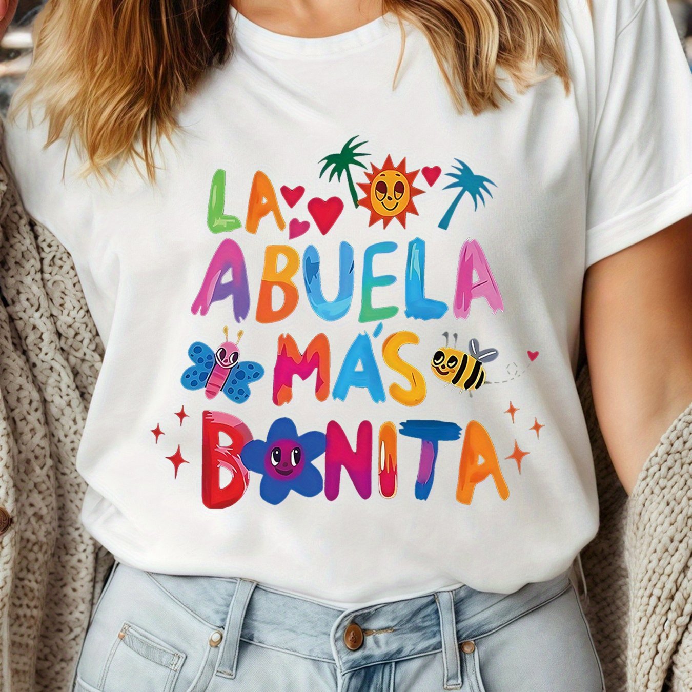 TEMU Camiseta para mujer y con estampado ", ", estilo de ilustración española colorida y , cuello , tendencia nueva, manga corta, regalo de y San