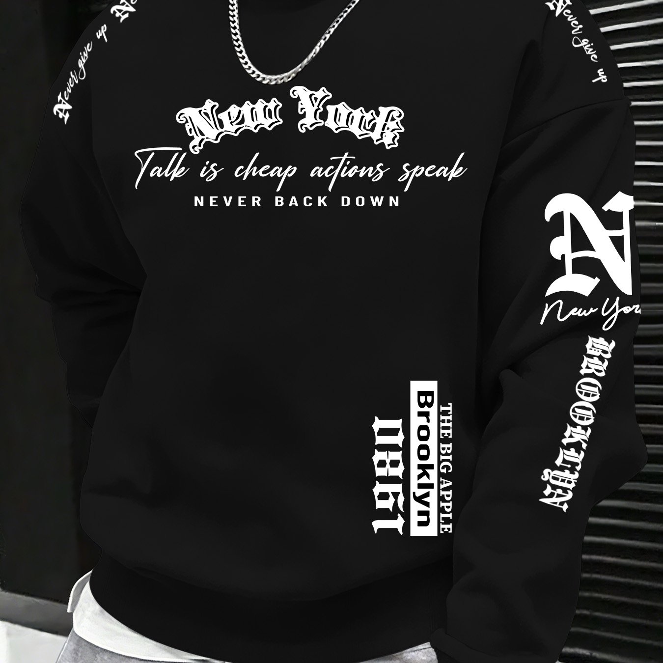TEMU Men's Crewneck Sweatshirt With Gothic Attitude "" Slogan Print