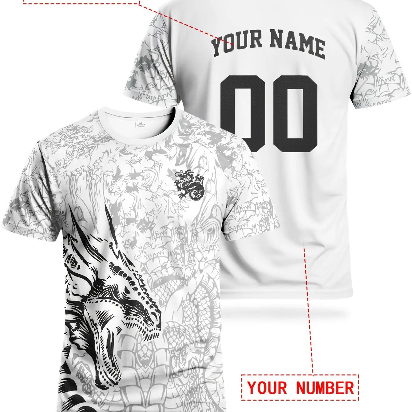 TEMU Custom Dragon Pattern Men's Youth Soccer Jerseys And Diy Personalized Soccer Tops, Suitable For Matches, Training, And Casual Wear. Can Serve As