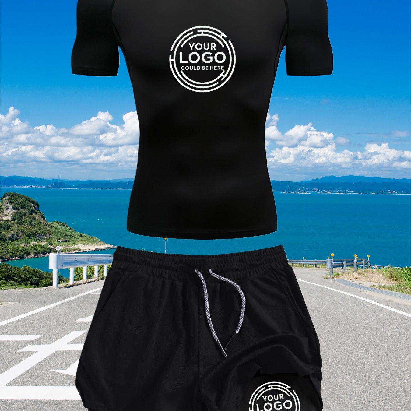 TEMU Men/women Personalized Custom Fitness Athletic Quick- Layer Top And Double-layer Shorts - High-elastic, Breathable Polyester And Spandex Blend,