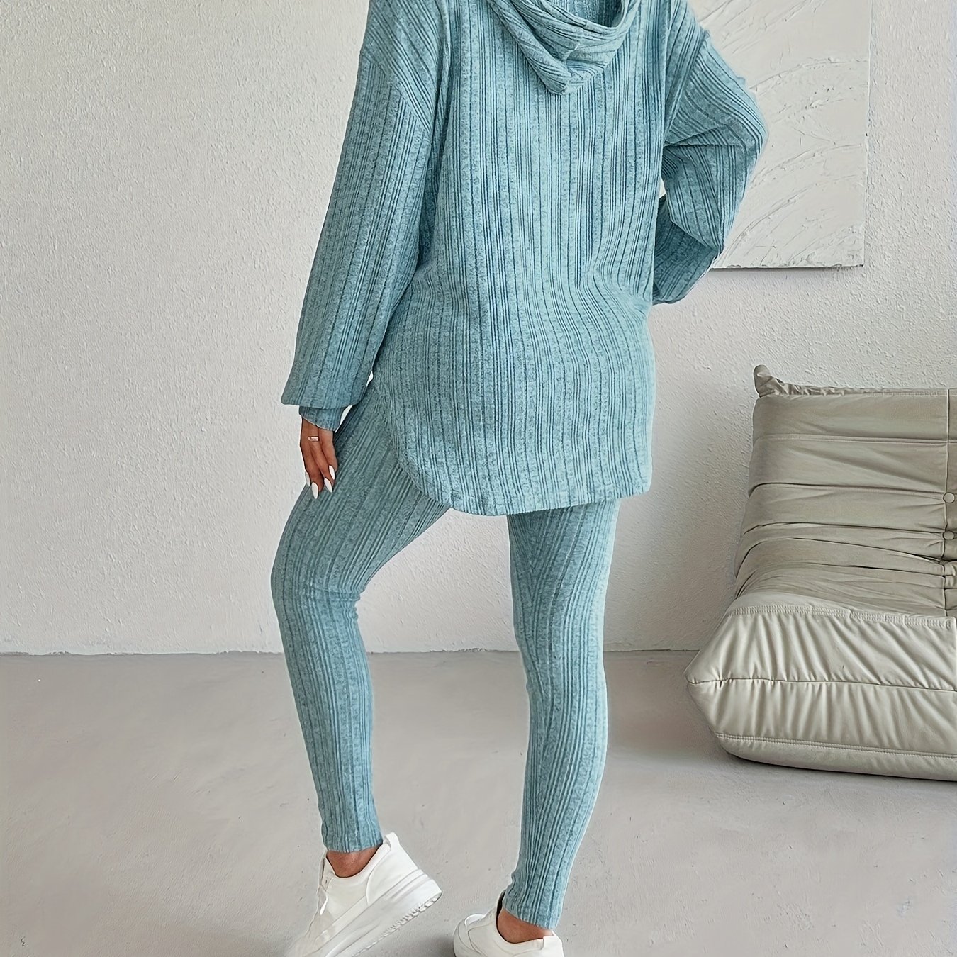 TEMU Autumn And Winter Women's 2pcs Casual Warm Drawstring Long Sleeve Hoodie And Joggers Set, Daily Indoor Wear, Women's Warm Set, Autumn And Winter