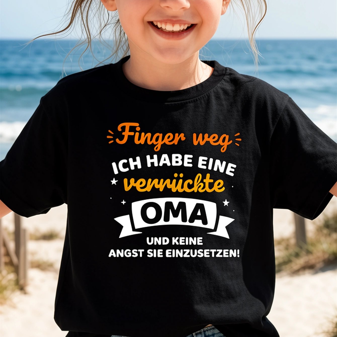 Image of Girls' Pure Cotton T-shirt Kids Black Short Sleeve T-shirt With German 'finger Wegich Habe Eine Verruckte Oma' Grandma Sloganfunny Family Saying Graphic Top For Boys And Girlscasual Casual Attire