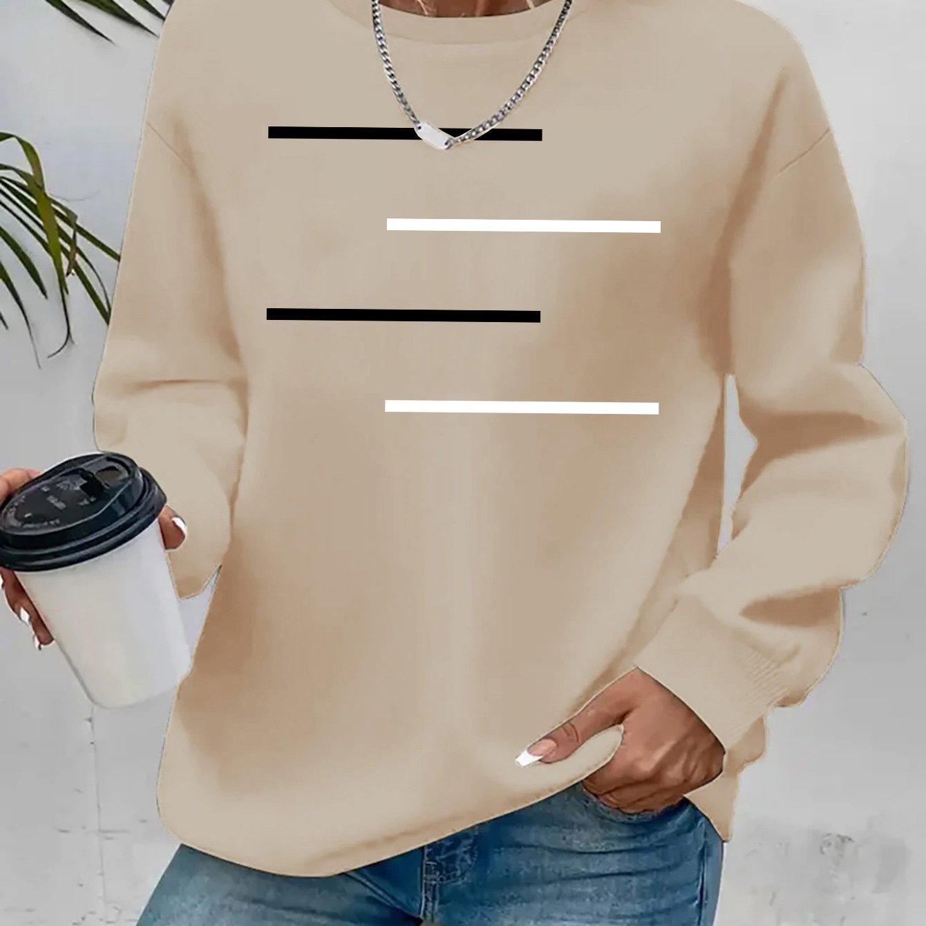 TEMU Casual Crew Neck Sweatshirt With Graphic Print, Perfect For Winter And Fall, Designed For Women