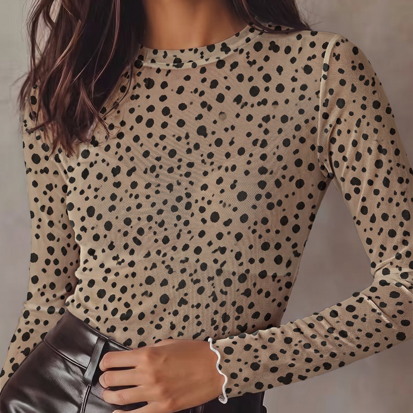 TEMU Women's Mesh Sheer Sexy Top T-shirt With Irregular Polka Dot Pattern, Semi-sheer, Smooth, Breathable, Comfortable, Skin-friendly, Stretchy