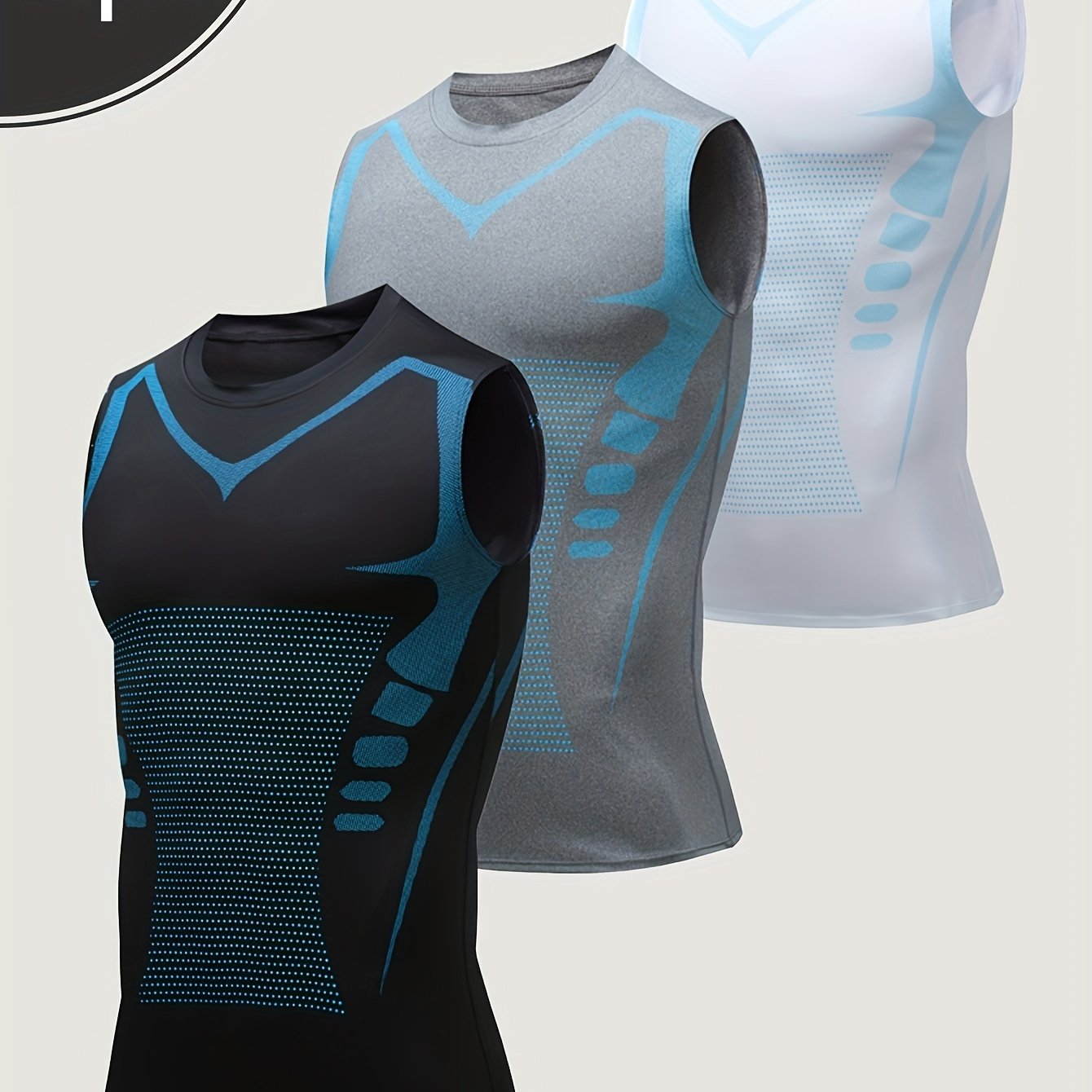 3pcs Ion Shaping Sleeveless Shirt Men's American Training Vest Base Quick-drying Elastic Vest Upper Body Shaper Belly Control Undershirt