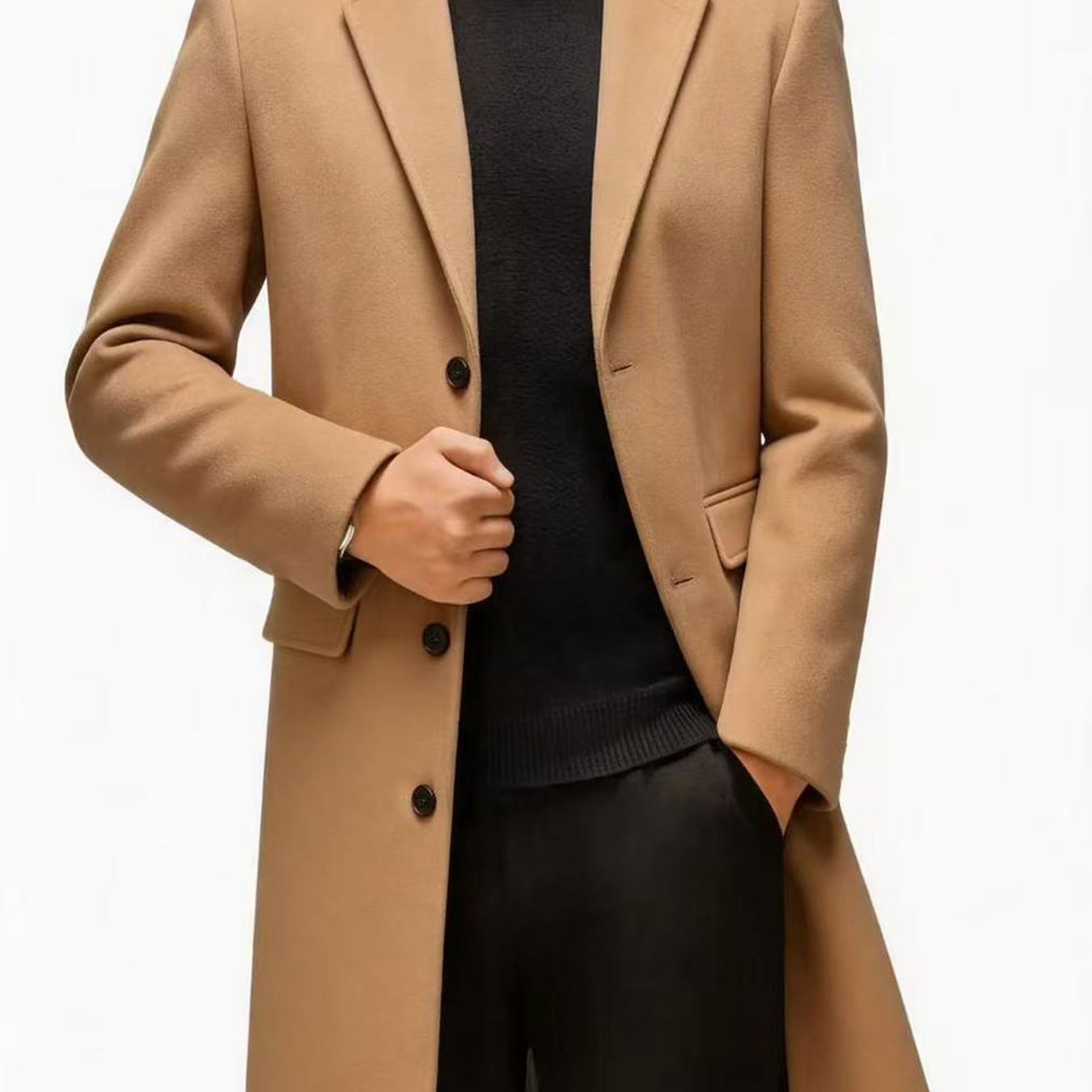 TEMU 's Mature Executive Meeting Quality Solid Color Trench Coat Pocket With Lid Casual Fashion Versatile Lightweight Men's Long Coat, Autumn Layers