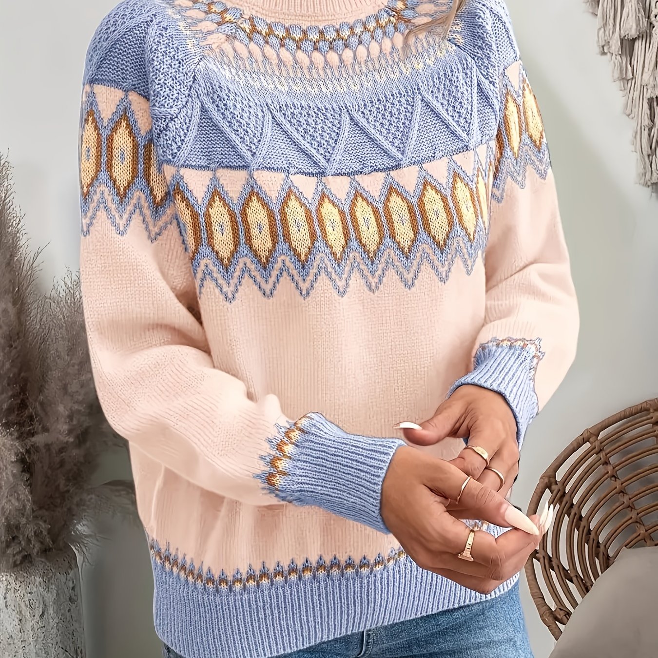 Spring Summer Autumn Winter Block Comfortable Warm Pullover Sweater, Stripes Sense Design, Vacation Elegant Style Women's Round Neck Long Sleeve Pullover, Suitable For Outdoor