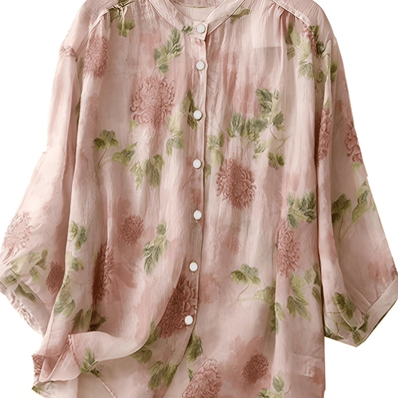 TEMU Women's Fashion Shirt, Loose Fit, Literary Floral Pattern Blouse, Round Neck Short Sleeve Design, Retro Literary Romantic Shirt, Suitable For