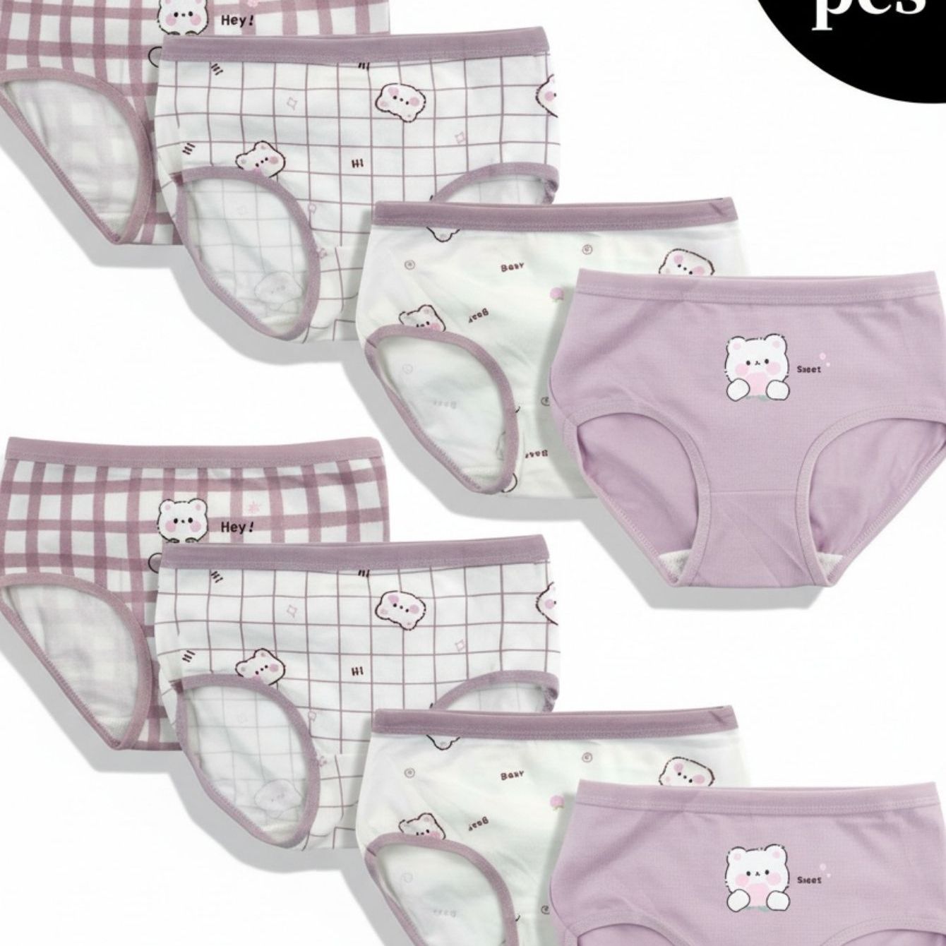 8pcs Cute Bear Print Briefs | Soft & Comfortable Double-layer Crotch, Regular Fit Cartoon Panty Sets For Girls