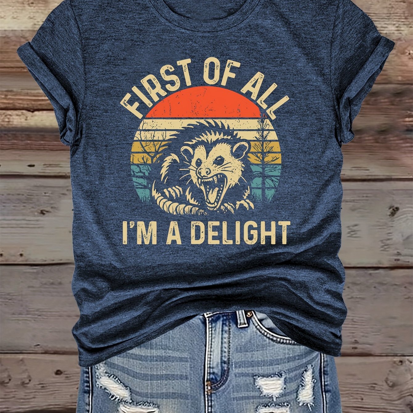TEMU Women's Retro "i'm A " Graphic Tee - Casual & Sporty Short Sleeve T-shirt With Animal Print, Soft Polyester Blend, Round Neck, Perfect For