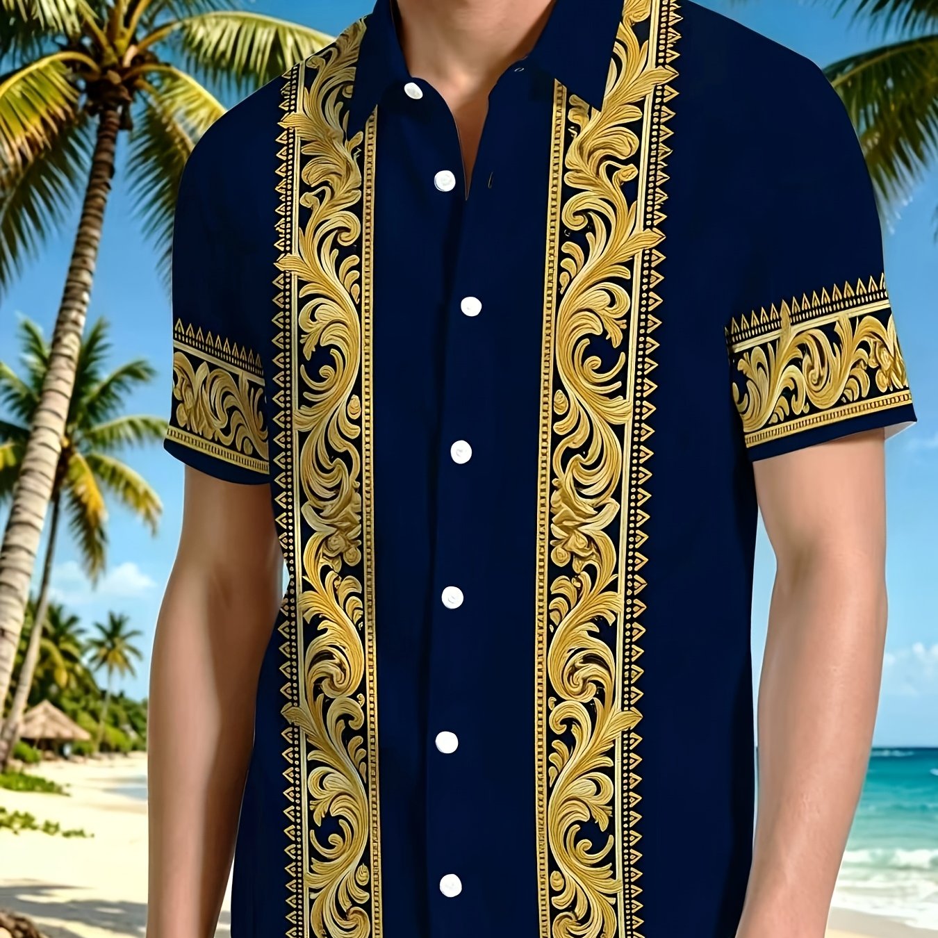 TEMU Men's Short-sleeve Shirt, Vintage Baroque Court , Lightweight Short-sleeve Shirt For Men, Versatile And Stylish Casual Shirt, Summer Wear ,