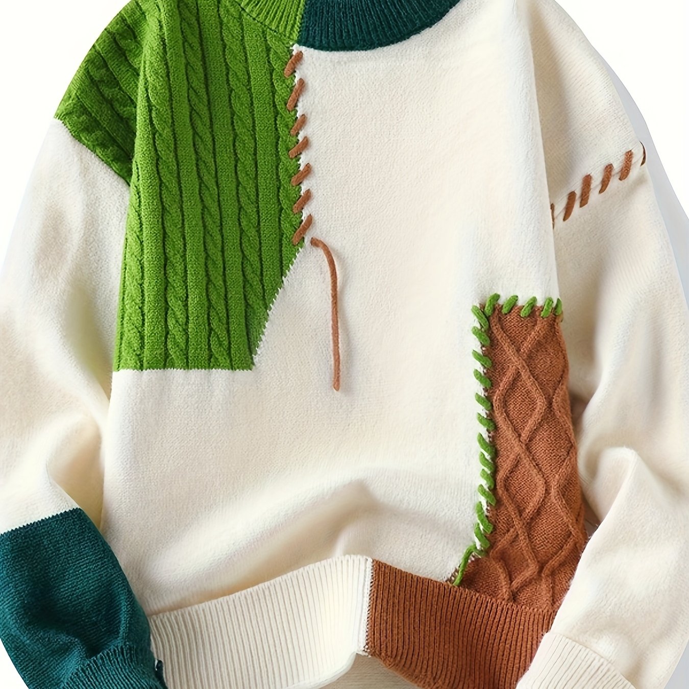 TEMU Men's Korean Style Round Neck Sweater, Youth Fashion Cable Knit Thick Warm Pullover, Fall Winter New Contrast Casual Base Layer 668