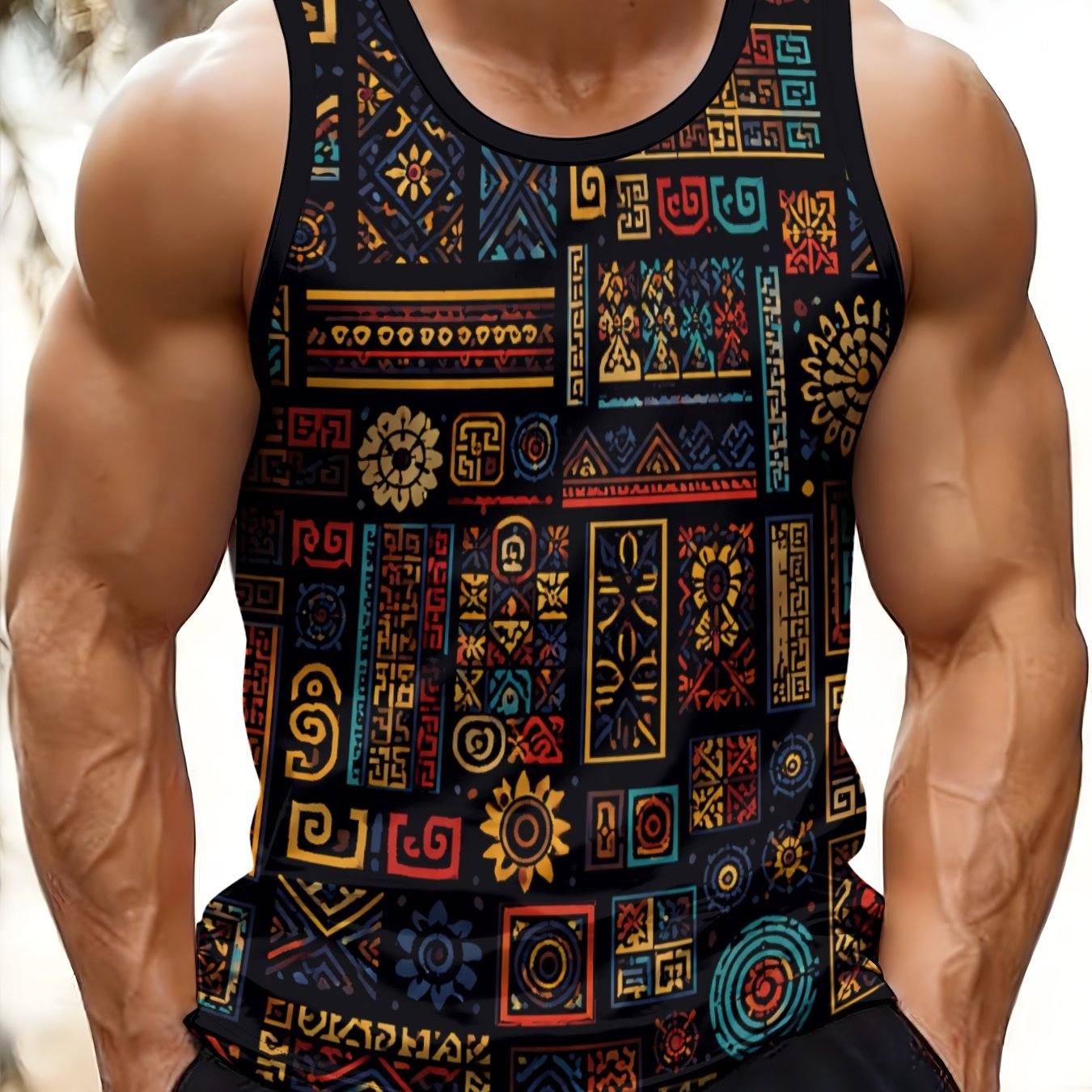 TEMU Fashion Men's Round Neck Sleeveless Vest, , Breathable Casual Wear