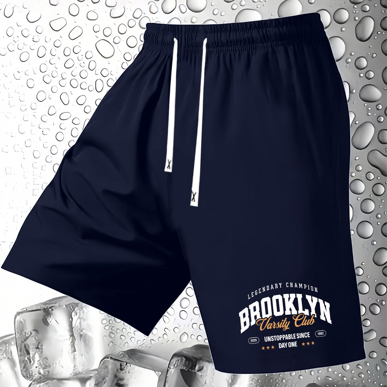 TEMU Men's Fashion Shorts With Brooklyn Print, Drawstring Casual Summer Shorts