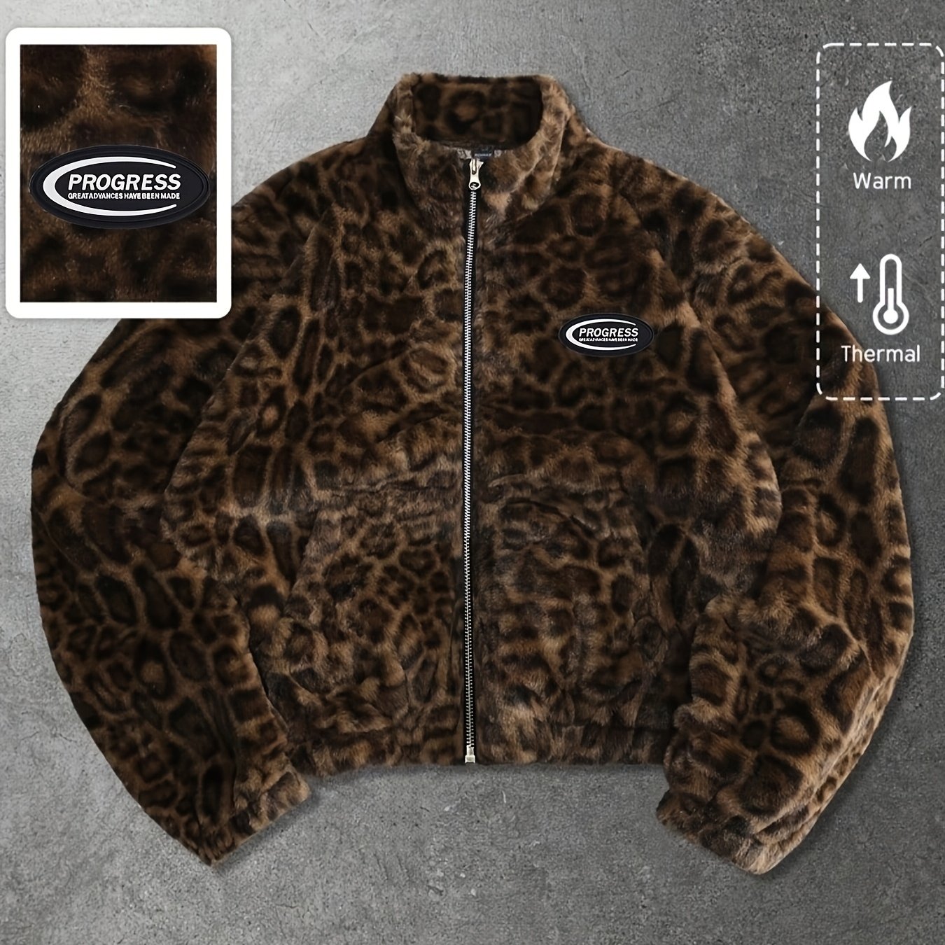 TEMU Street Style Men's Jacket And Coat, Autumn Winter Casual Leopard Texture Jacket, Unisex