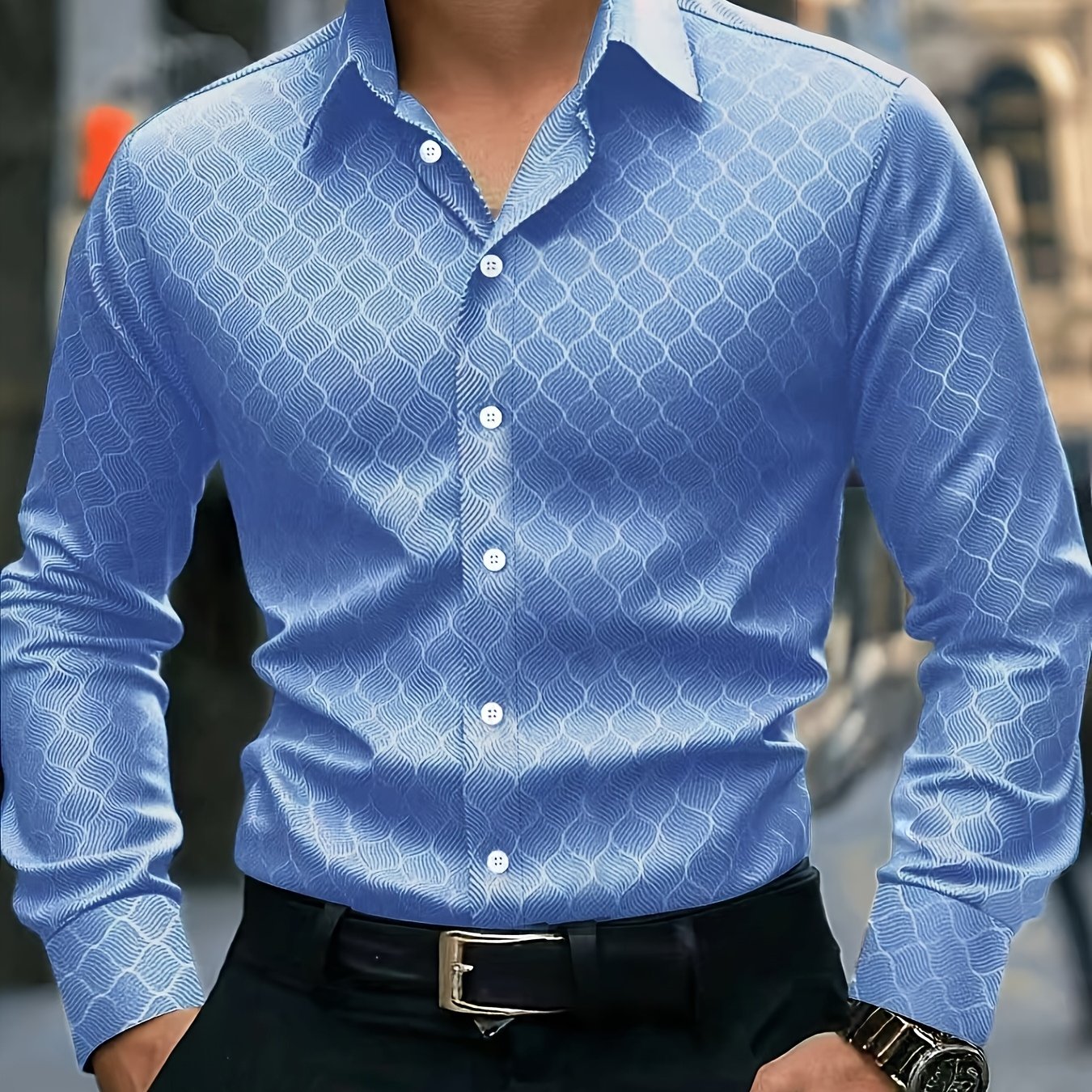 TEMU New European And Men's Fashion Trend Long-sleeve Shirt With , Casual Dress Shirt, Autumn Menswear