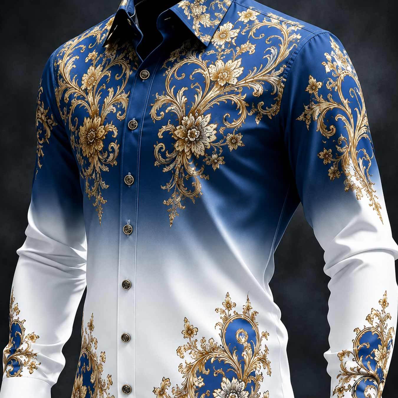 Men's Long Sleeve Shirt With Vintage Floral Print For Men's Casual Streetwear And Fashionable Gatherings