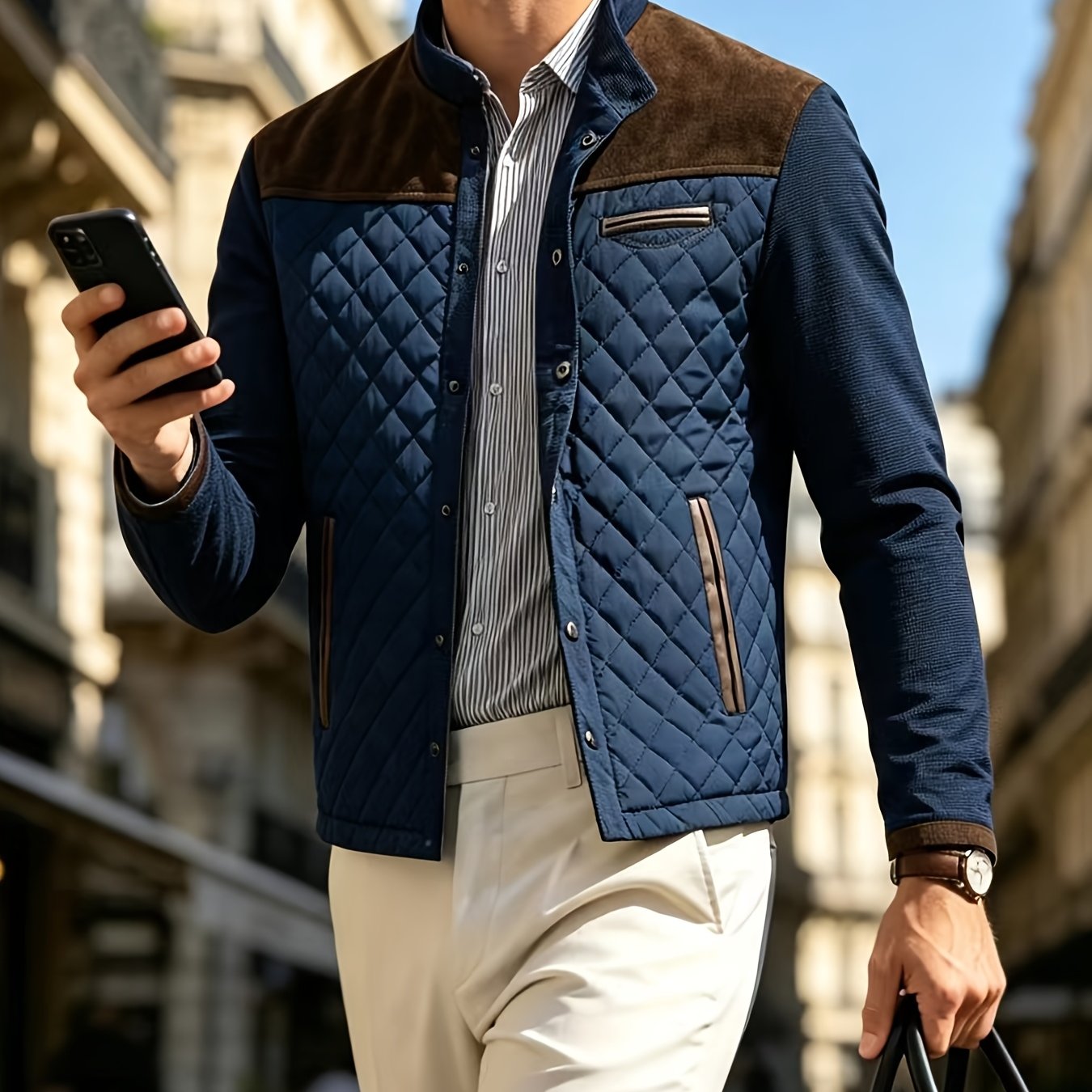 TEMU Blazer Décontracté Homme - Veste Chaude et Légère Color-Block avec Poche Poitrine, Manteau Design Rétro, Veste Matelassée Vintage Homme, Col ,