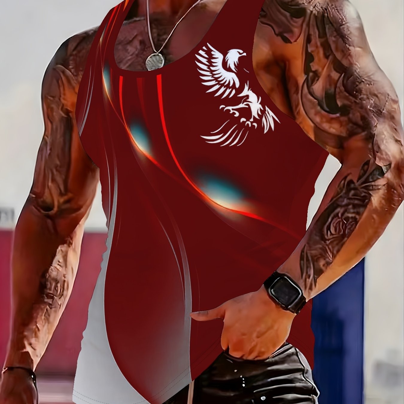 TEMU Printed Design - Non-textured Code Mark Men's Summer Fashion Vest, Ideal For Outdoor, Indoor, And Seaside