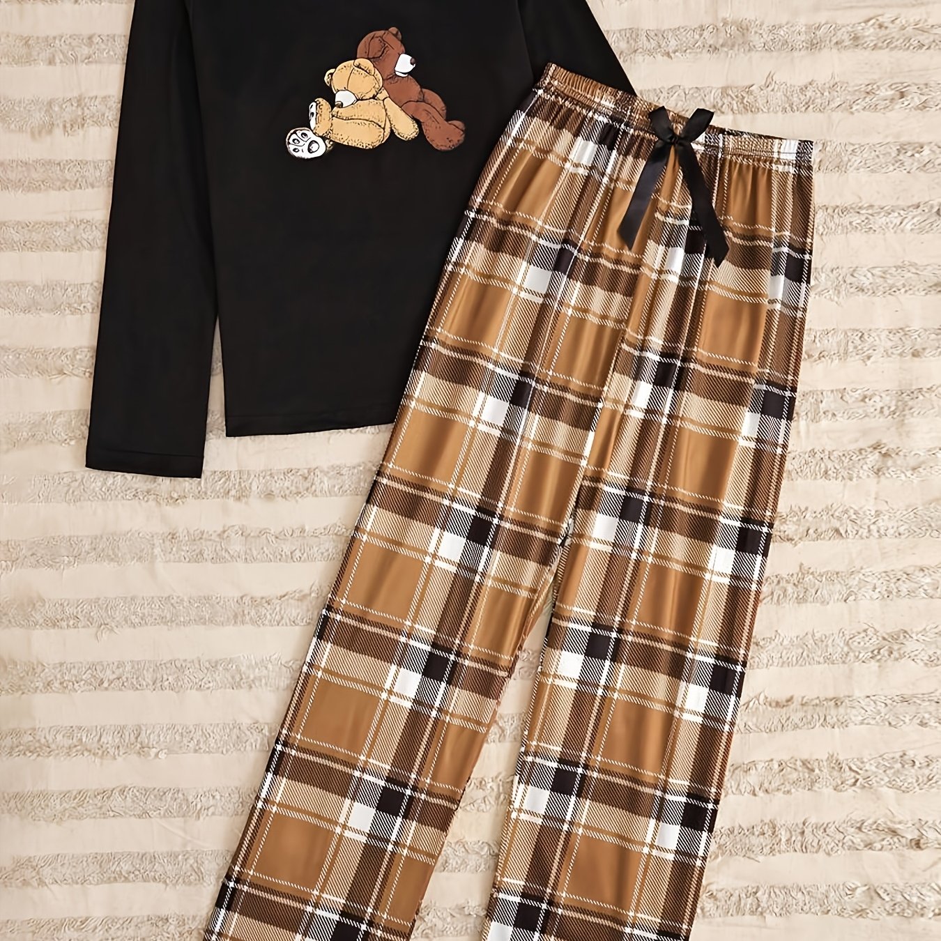 TEMU Women's Pajamas, 26 New Style, Long Sleeve And Long Pants, Cartoon Bear Print, 2pcs Loungewear Set