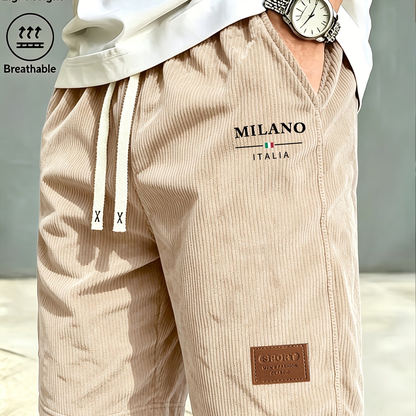 TEMU Men's Summer Outdoor Casual Corduroy Shorts With Trendy Elastic Waistband For . Suitable For Outdoor Workouts, Sports, , Short Hikes, Beach
