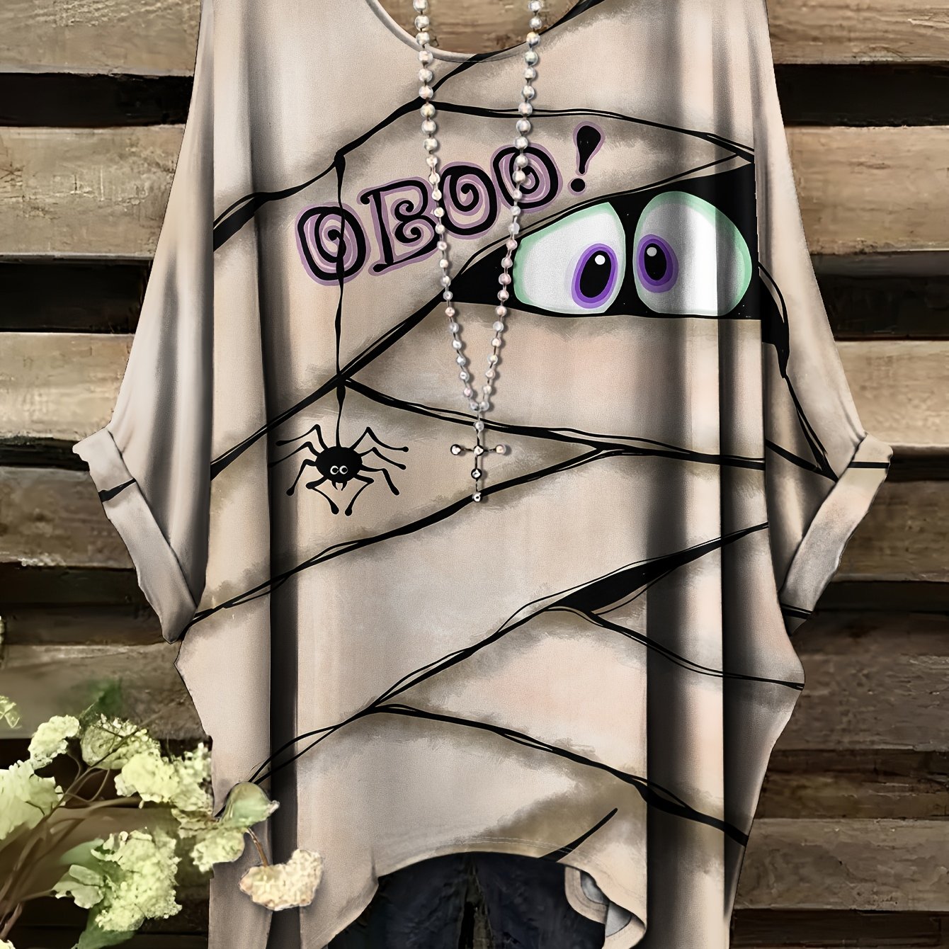 Image of Plus Size, Summer Fashion New Arrival Plus Size Round Neck Cute- Spiderweb Print Halloween, Casual Elegant And Comfortable Women's Style Round Neck Short Sleeve T-shirt, No Accessories