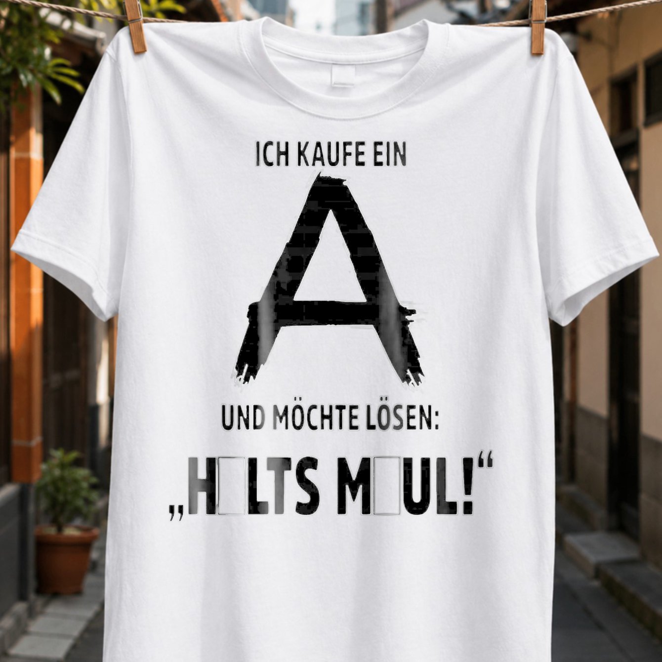 Image of Men' German Word Puzzle T-shirt With "ich Kaufe Ein" & Solution Print - Humor, Casual Round Neck Tee Suitable For , Machine Washable German Language Learning Apparel