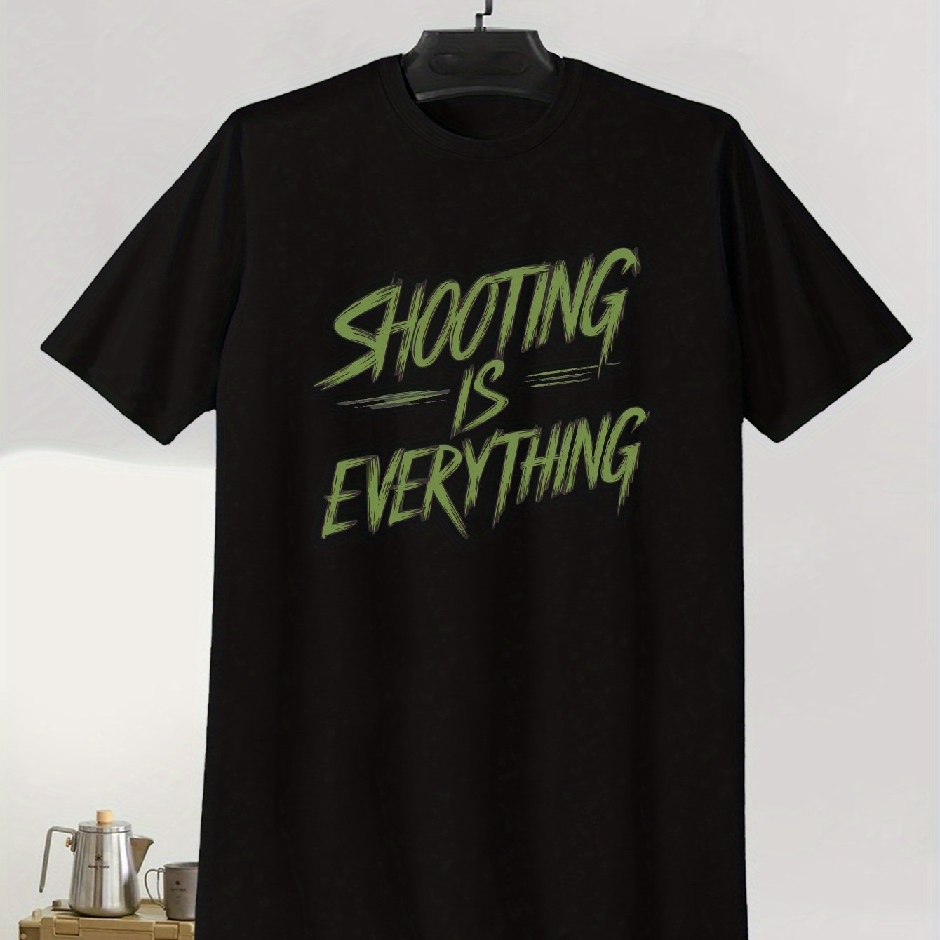 TEMU Shooting Is Print, Men's Casual Crew Neck Short Sleeve T-shirt, Comfy Tops For Men, Men's Trendy Clothing For