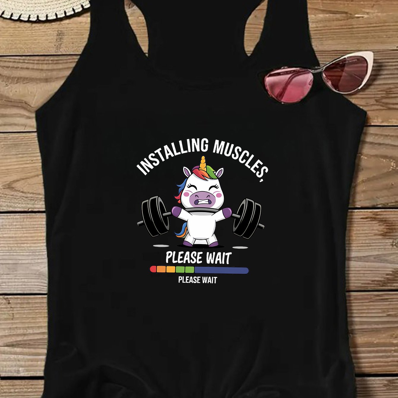 TEMU Débardeur manches à imprimé graphique tendance "INSTALLING MUSCLES, " avec licorne, haut de printemps-été à col rond, haut streetwear cool pour
