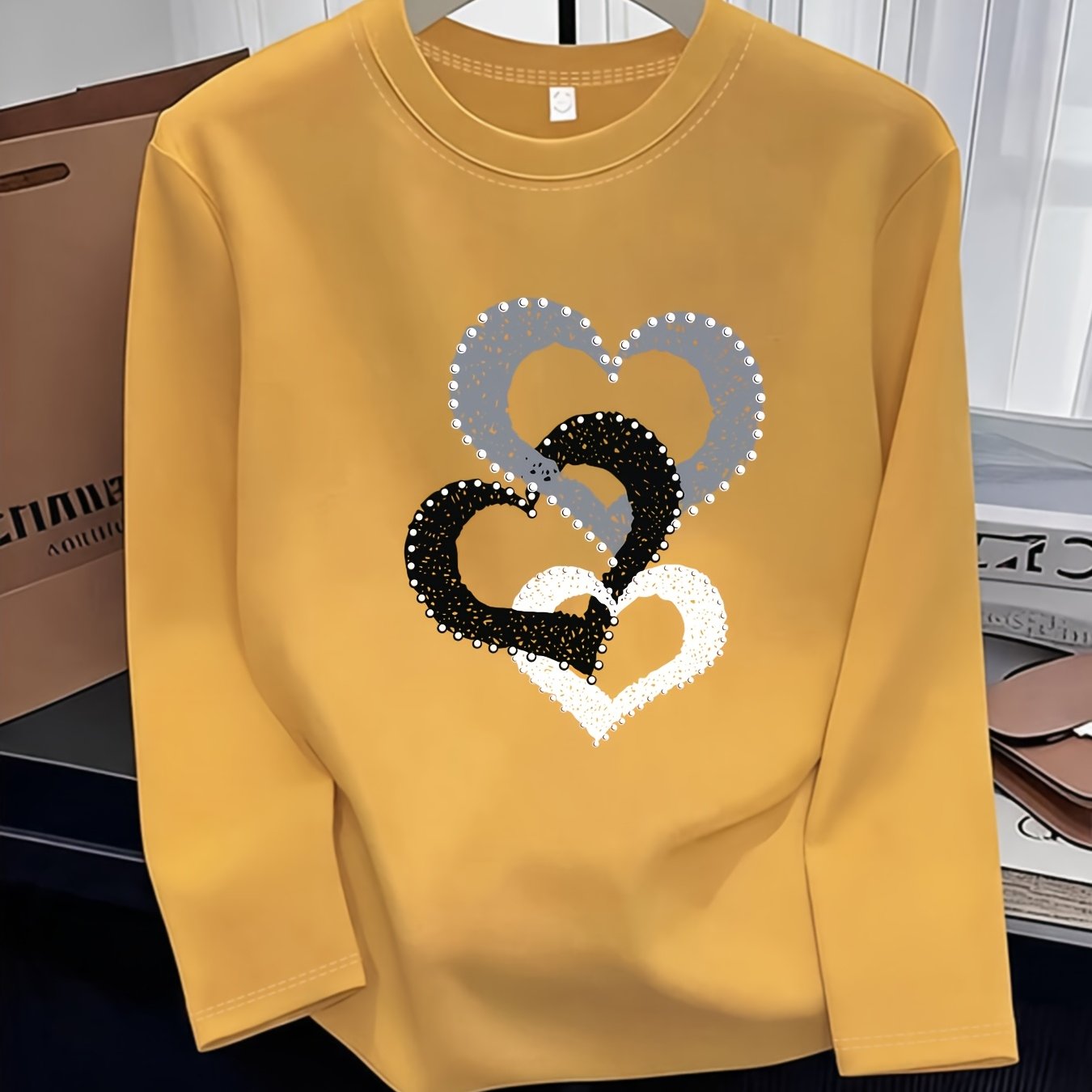TEMU Spring, Autumn, Winter Simple Round Neck Fashionable Loose-fit Versatile Casual Long-sleeve T-shirt For Women, Printed Inner Layer Base Tee