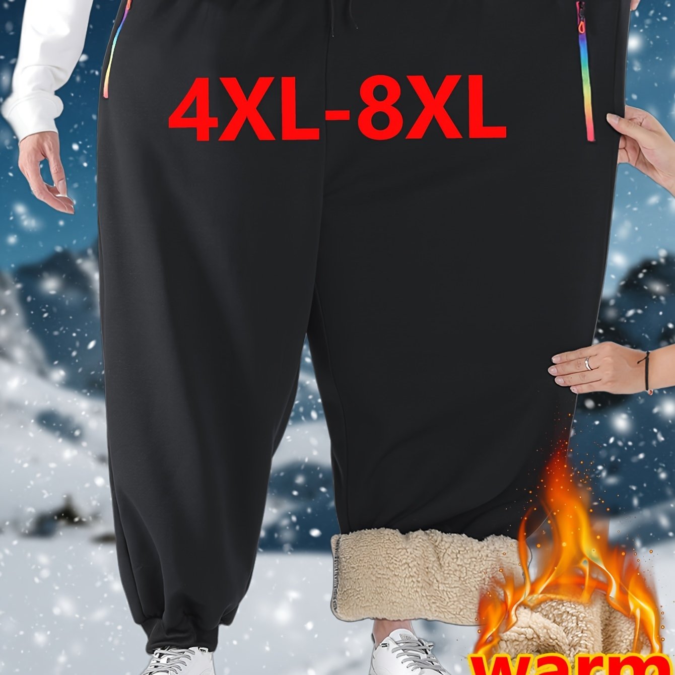 TEMU Thickened Fleece-lined Men's Tapered Joggers - Warm Running Pants For Autumn And Winter In Large Sizes - Solid Pants Suitable For , Outdoor
