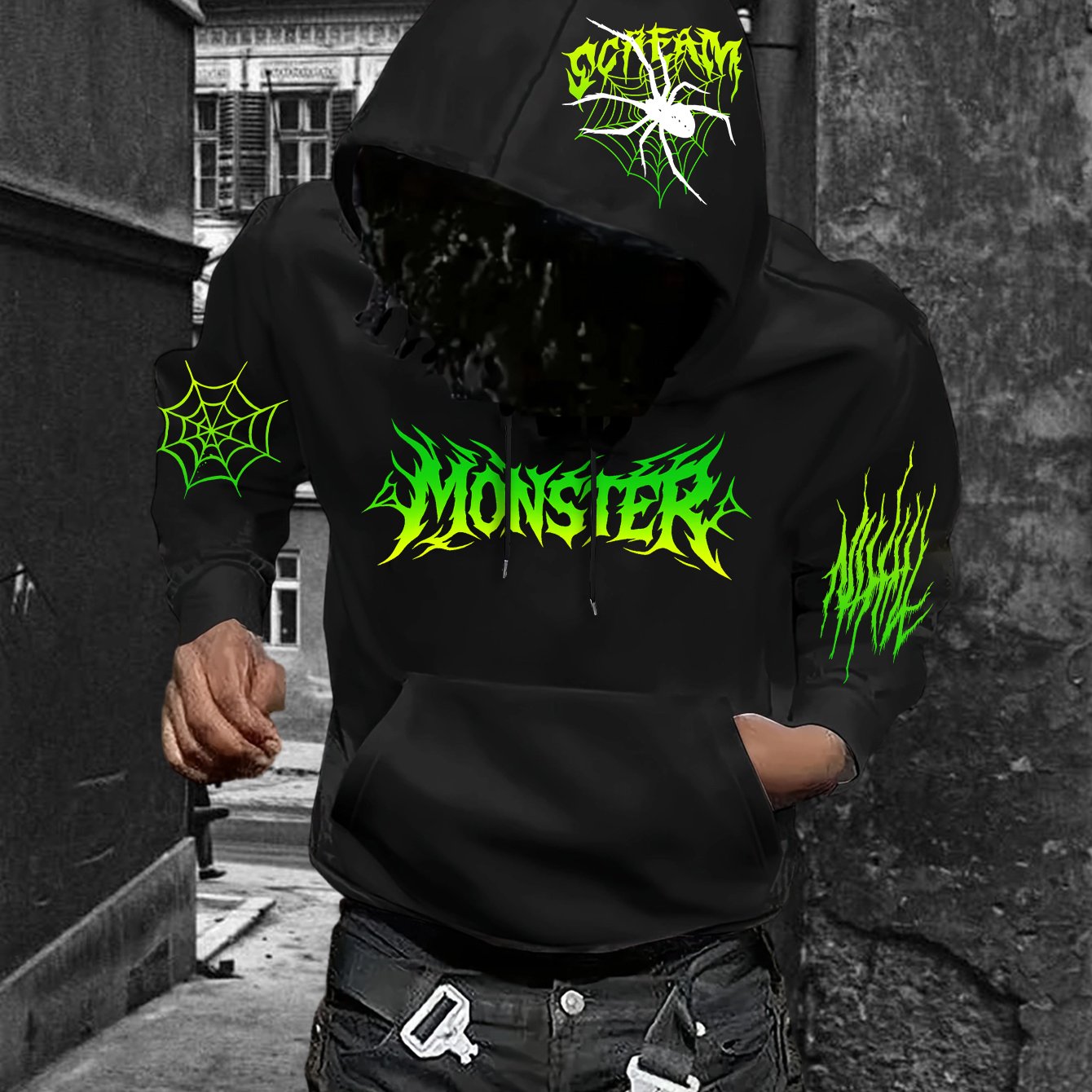 TEMU Street Hip-hop Style Letter Print Men's -lined Hooded Sweatshirt, Y2k Unisex Pullover Hoodie With Graphic Print, Autumn/winter Long-sleeve