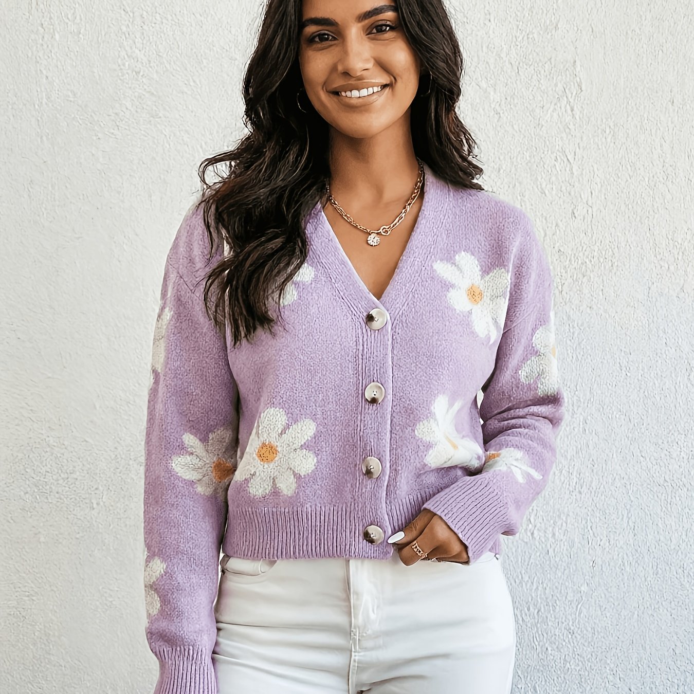 Cardigan Long Sleeve Floral Sweater