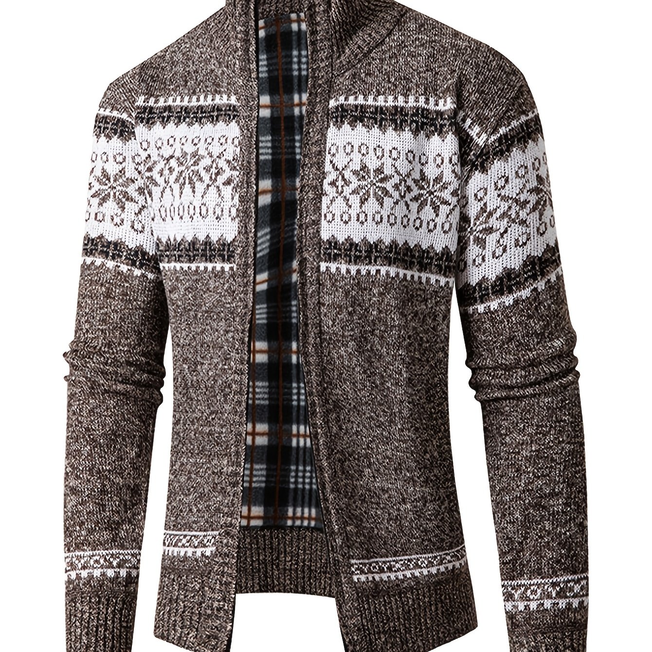 TEMU Men's Slim-fit Thick Winter Knit Cardigan Jacket With Full-length Zipper & Stand Collar - Color (e.g. /) - Warm Sweater Coat For Business Casual