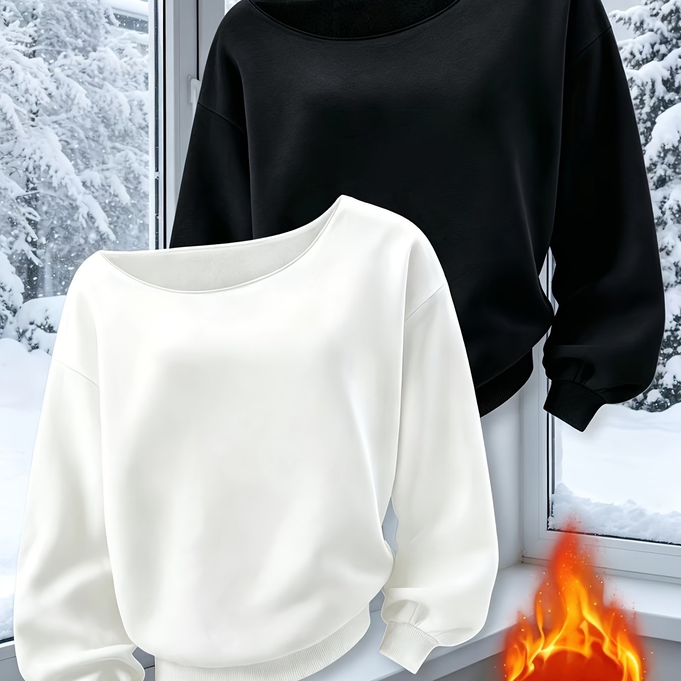 TEMU 2pcs Set Women's Autumn Winter Outing Home Casual Comfortable Versatile Off-shoulder Style Solid Color Top