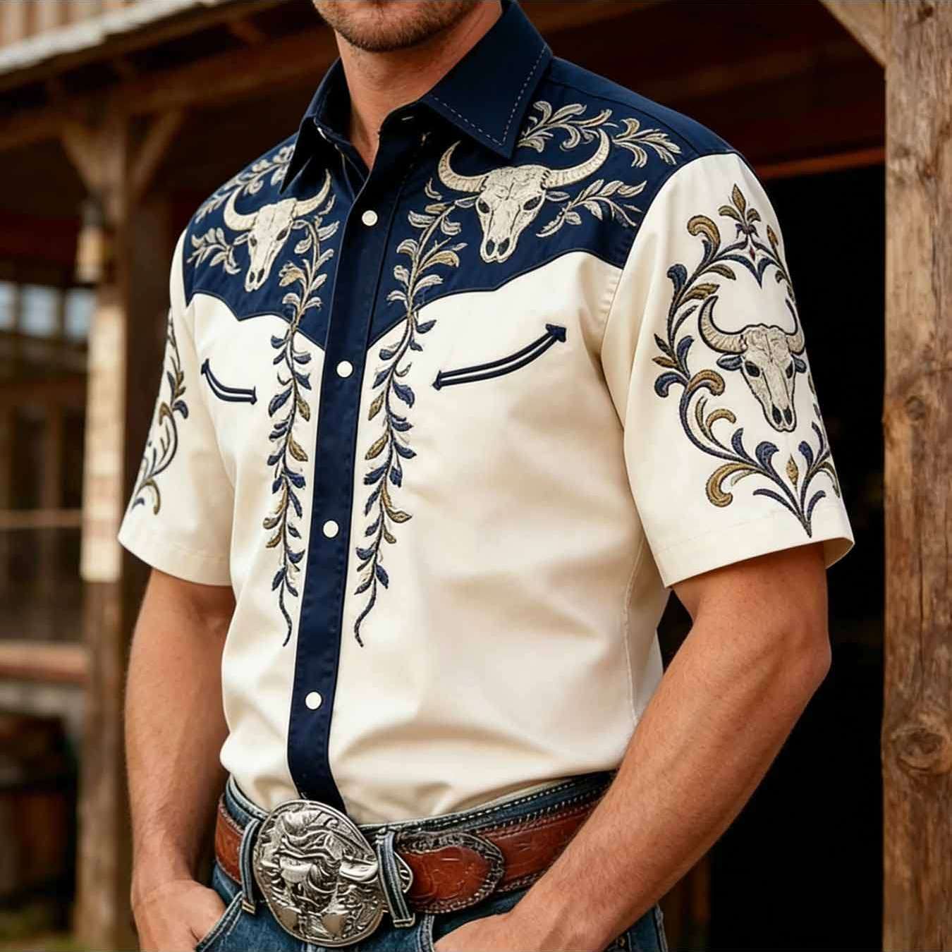 Men's Short-sleeve Shirt Traditional Print Men's Shirt Button-up Shirt Outdoor Shirt Casual Fashion Casual Attire Suitable For Occasions