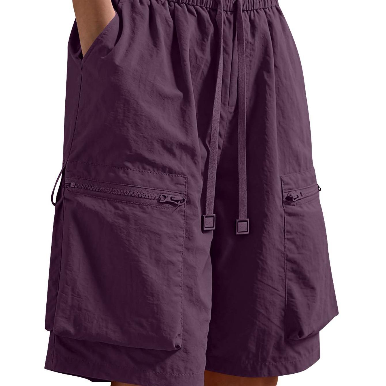 Image of Women's Bermuda Shorts Quick-dry Cargo Utility With Multi-pockets, Adjustable Drawstring High Waist For Travel Trekking , Lightweight Breathable Performance Shorts