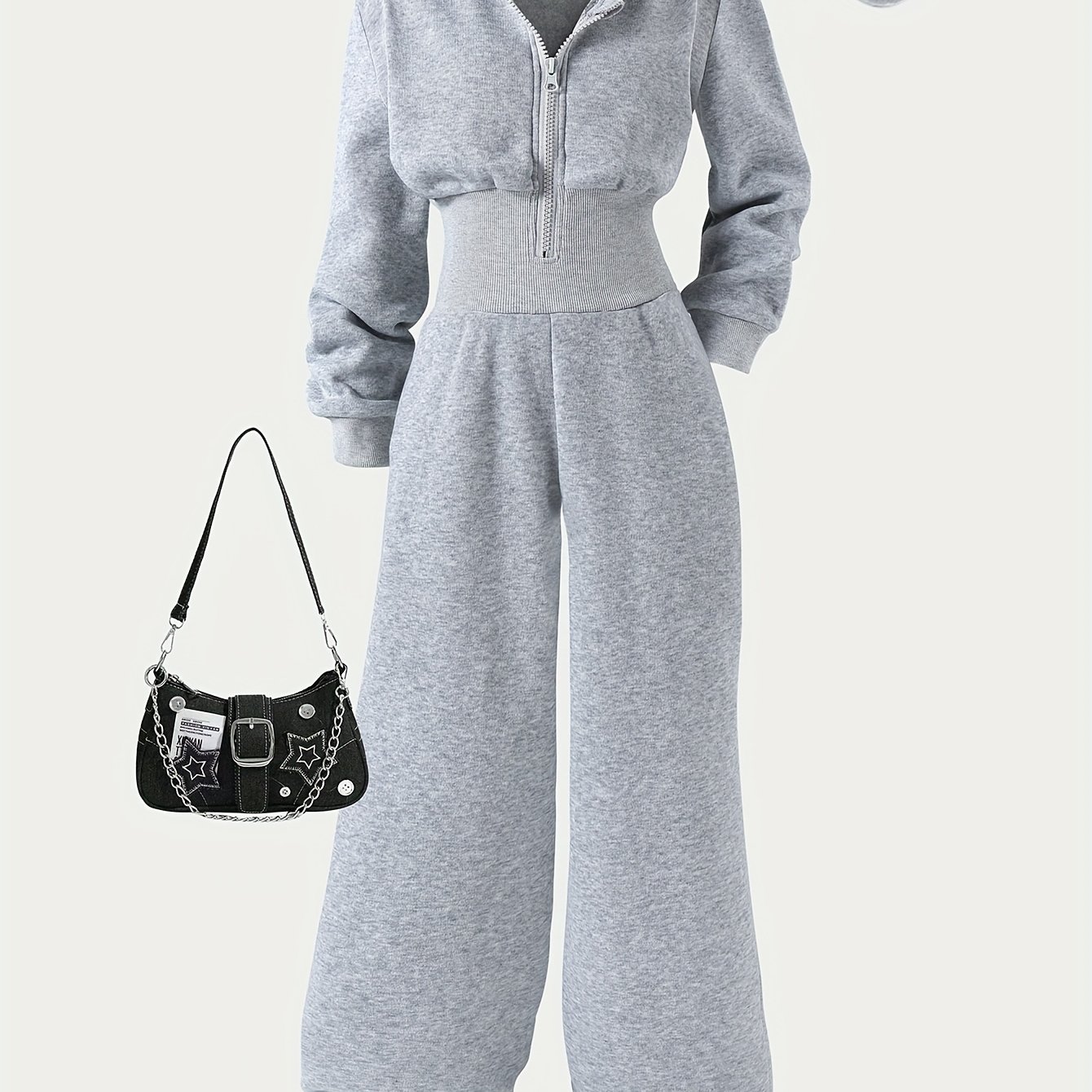 Autumn Girls' Simple Knitted Zipper Sweatshirt Hooded Jumpsuit, Perfect For Outdoor