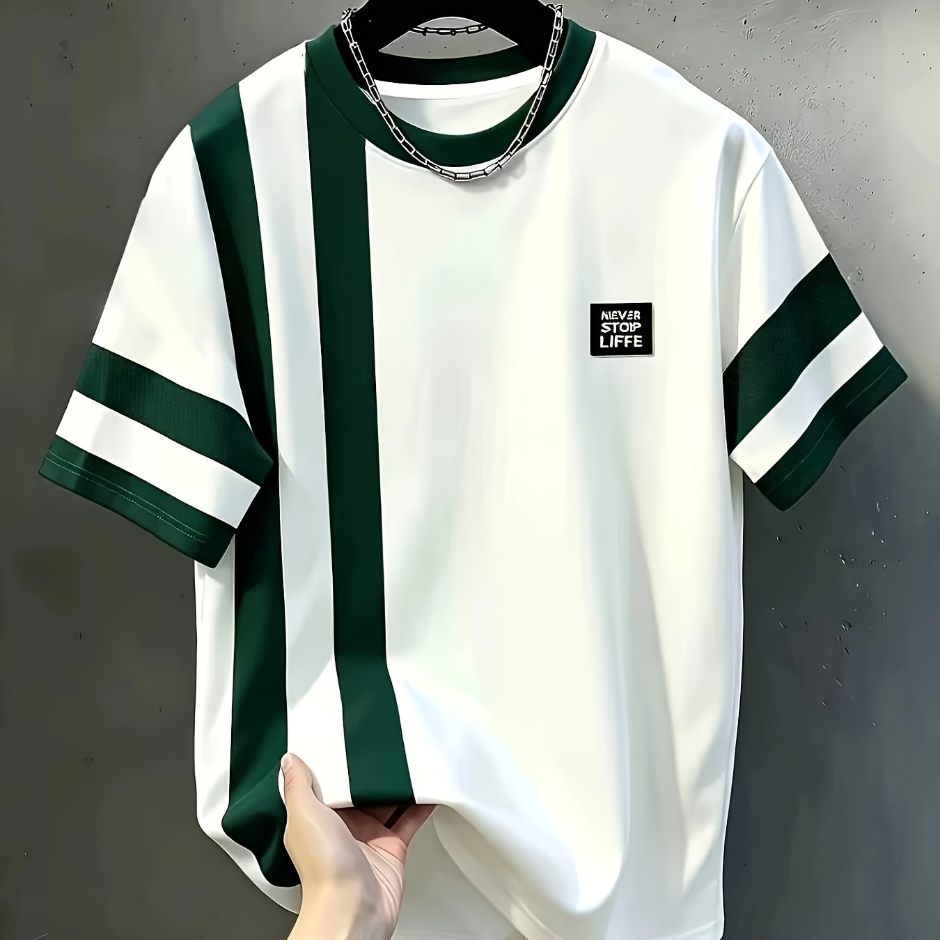 TEMU Men's Casual Crew Neck T-shirt With Irregular Striped Pattern, Draping Fashion Top, Breathable Regular Fit For Daily And Formal Wear - Crew Neck