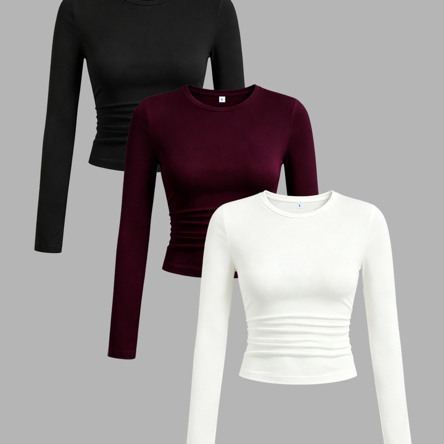 TEMU 3pcs Women's Fashionable Trendy Round Neck Casual Slim-fit Long Sleeve Hem T-shirt, In Multiple Colors, Suitable For Autumn And Winter