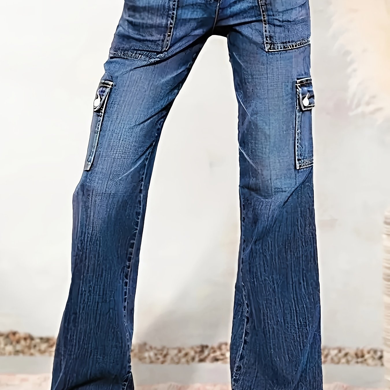 TEMU New Women's Mid-rise Stretch Flared Denim Pants. Decorated With Exquisite Rivets: A Must-have Item For Fashion Enthusiasts Worldwide. Made Of