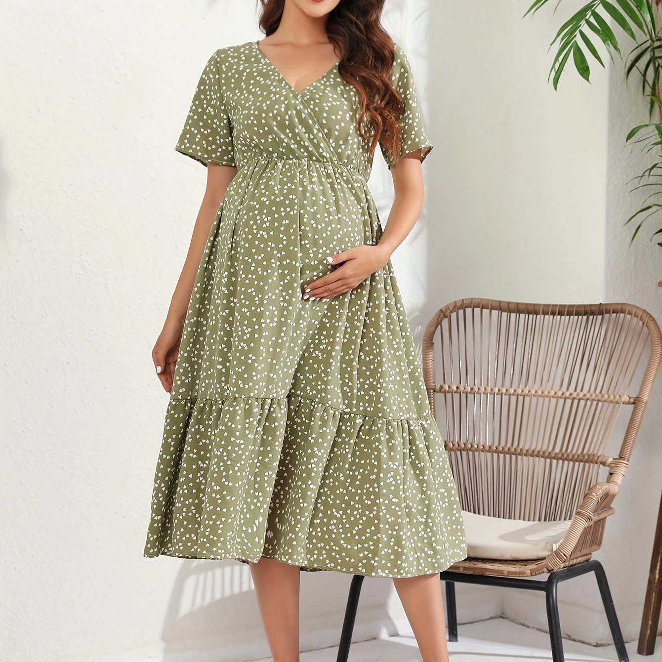 womens maternity hearts print maxi dress for summer