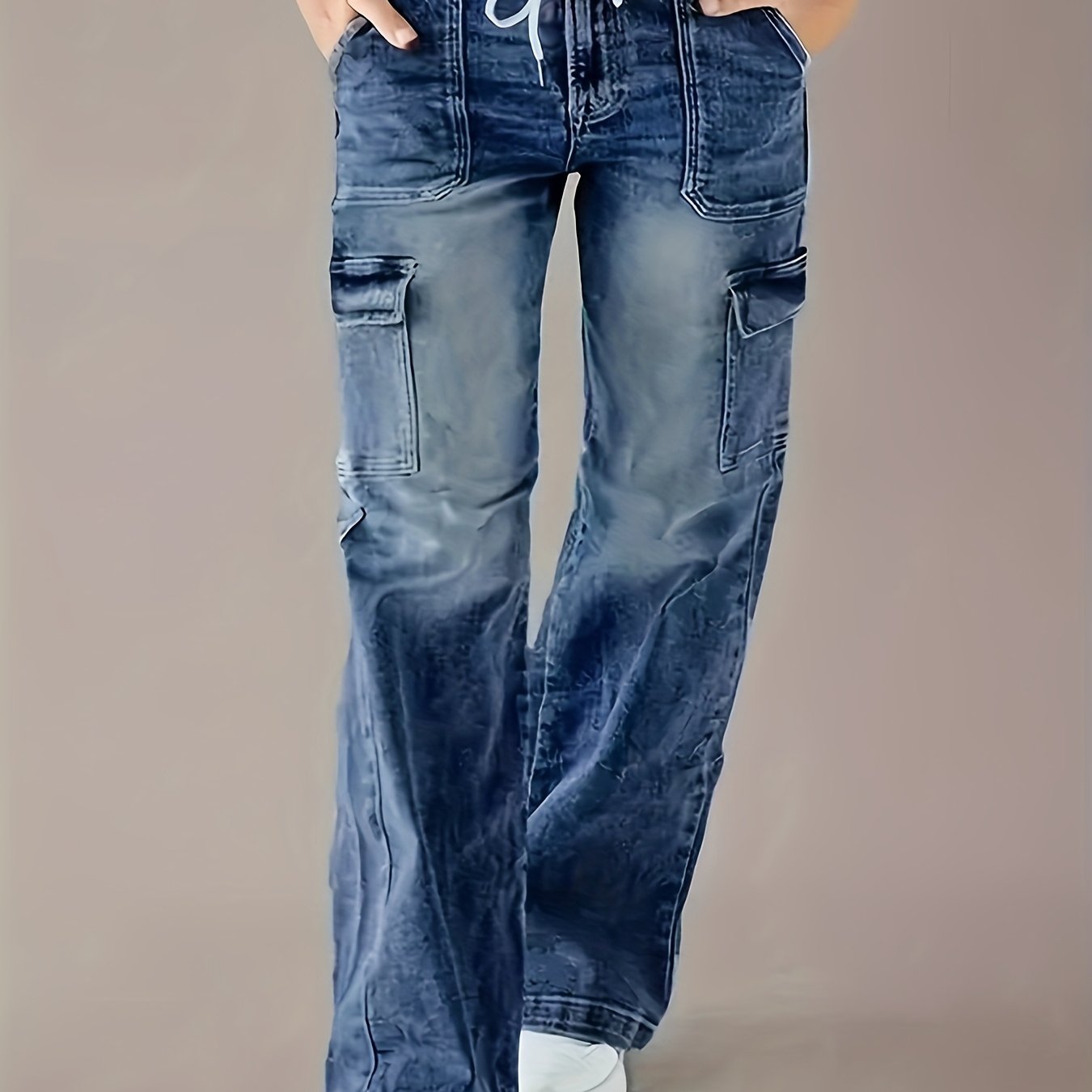 Elastic Multi-pocket Drawstring Jeans