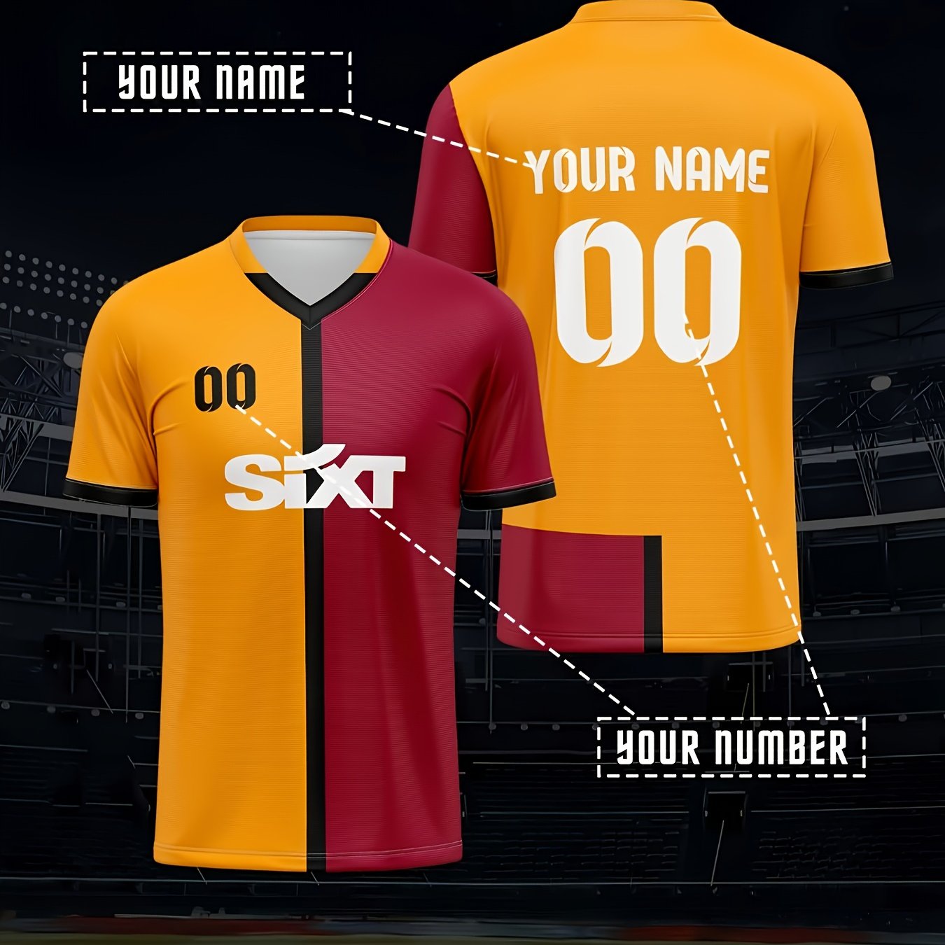 TEMU Custom Football Jerseys - Personalized With Name And Number, Featuring A V-neck And Breathable Moisture-wicking Fabric Suitable For Team Sports